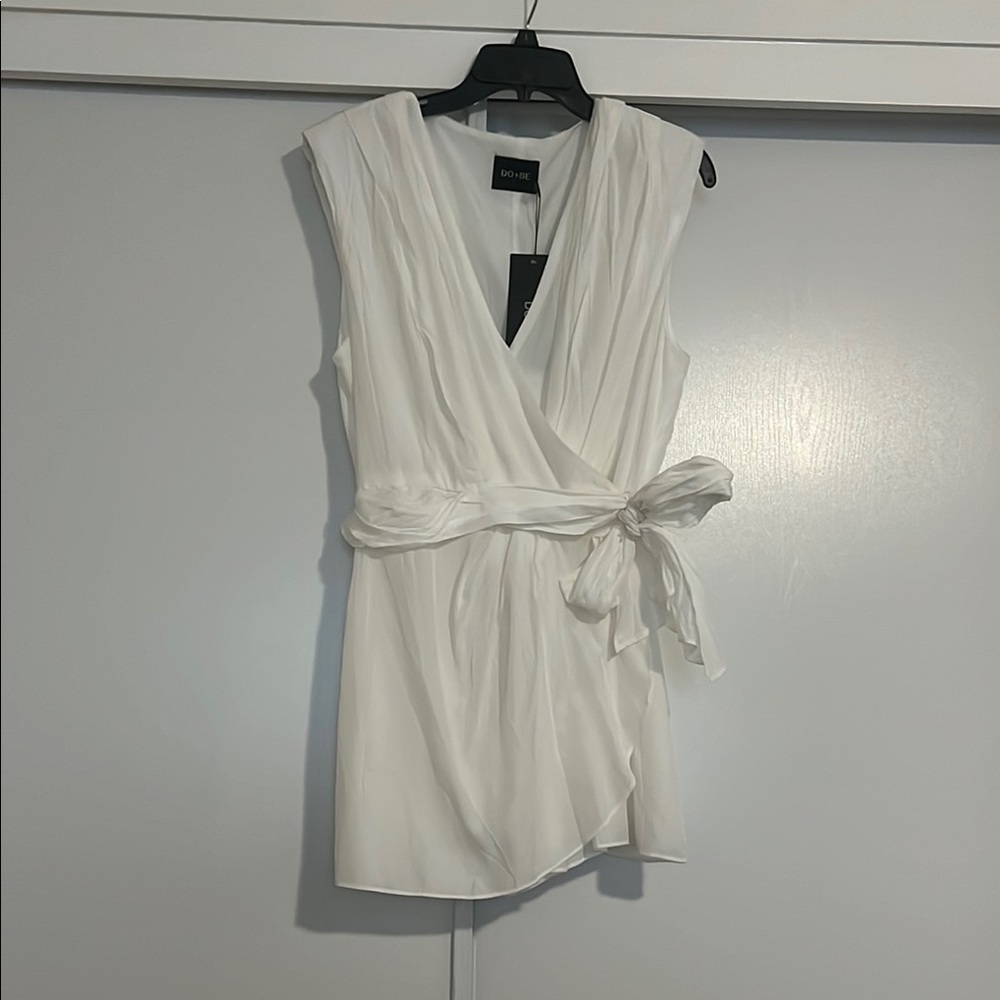 White Sleeveless Wrap Dress